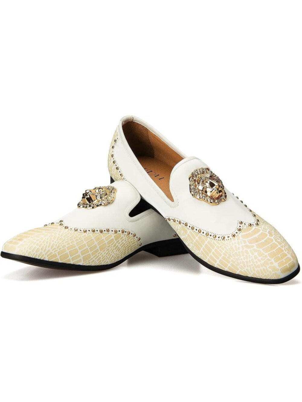JITAI Men's White12 Elegant Rubber & Leather Penny Loafers Casual Formal Shoes